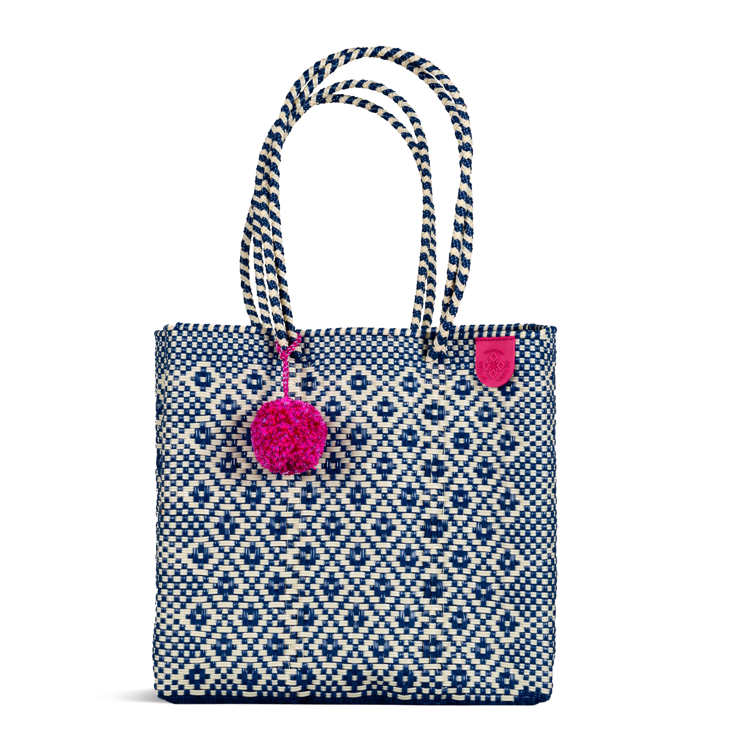Mixte Woven Tote in natural tones with pompom detail