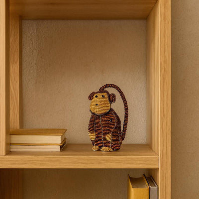 Handmade Beaded Baby Monkey â€“ Haitian Artisan Animal Figurine.