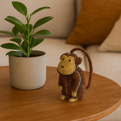 Handmade Beaded Baby Monkey â€“ Haitian Artisan Animal Figurine.
