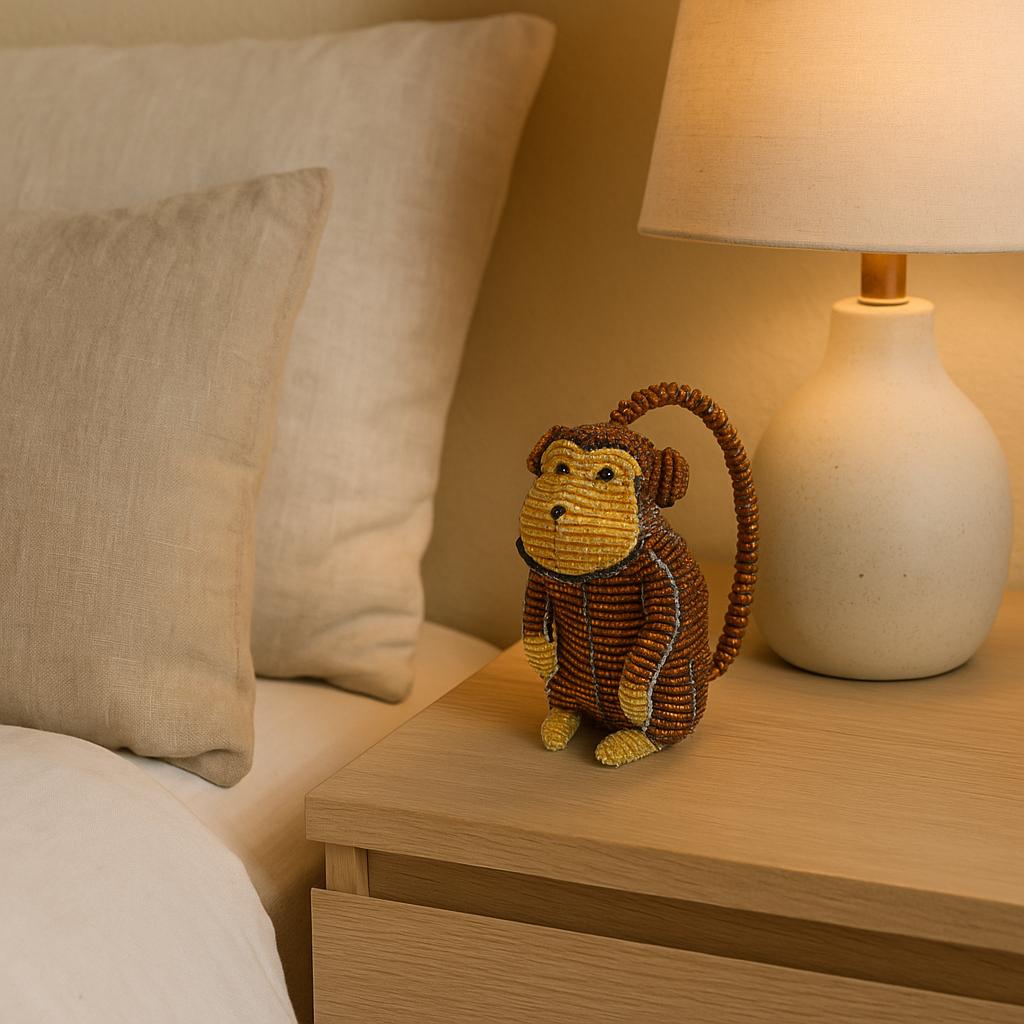 Handmade Beaded Baby Monkey â€“ Haitian Artisan Animal Figurine.