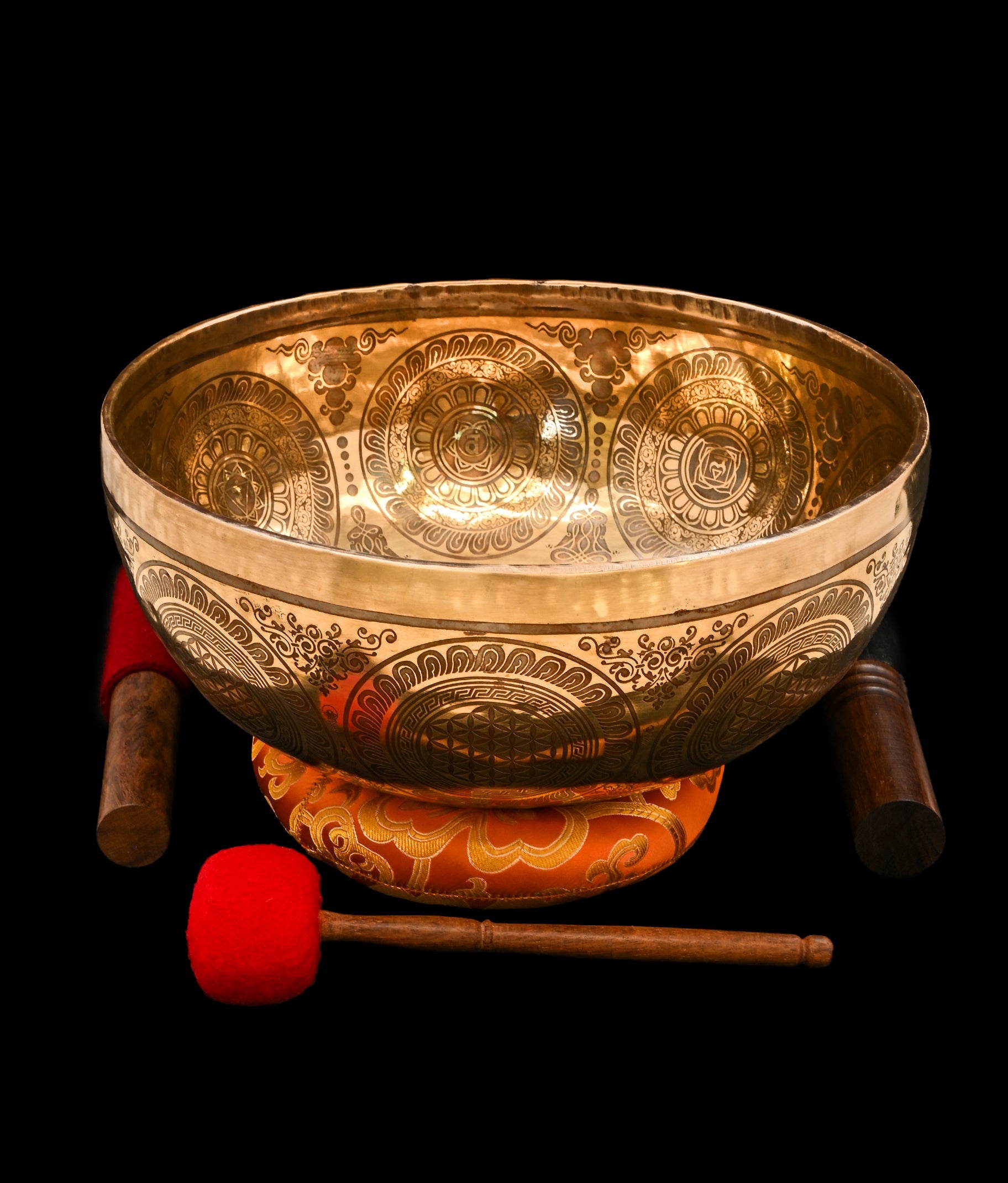 New Etched Jambati Cosmos Jambati Singing Bowl F#2 93Hz 11" N16190 by Bodhisattva Trading Company - main product image for Resin Society
