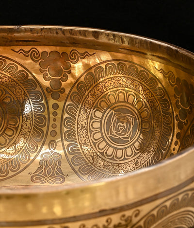 New Etched Jambati Cosmos Jambati Singing Bowl F#2 93Hz 11" N16190 by Bodhisattva Trading Company - product image 3 for Resin Society