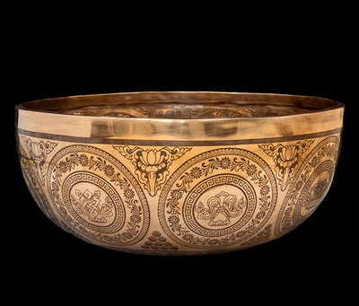 New Etched Jambati Cosmos Singing Bowl G2 98Hz (NCP) 11" N16209 by Bodhisattva Trading Company - product image 3 for Resin Society