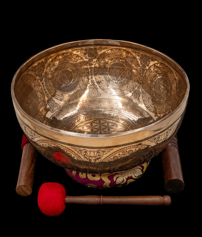 New Etched Jambati Cosmos Singing Bowl G2 98Hz (NCP) 11" N16209 by Bodhisattva Trading Company - product image 4 for Resin Society