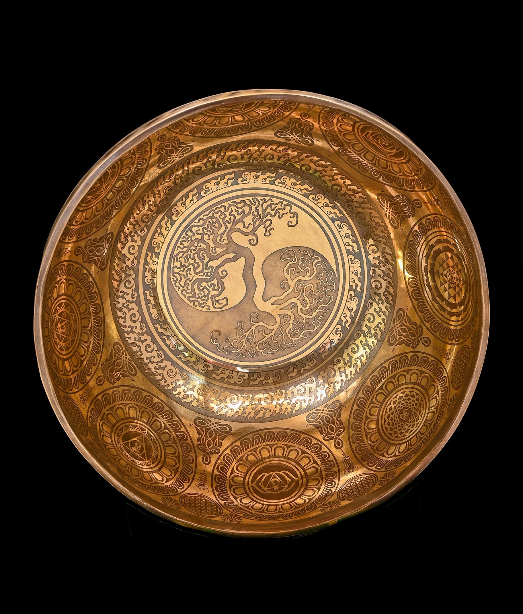 New Etched Jambati Tree of Life Singing Bowl B2 122Hz 10.5" N16221 by Bodhisattva Trading Company - product image 2 for Resin Society