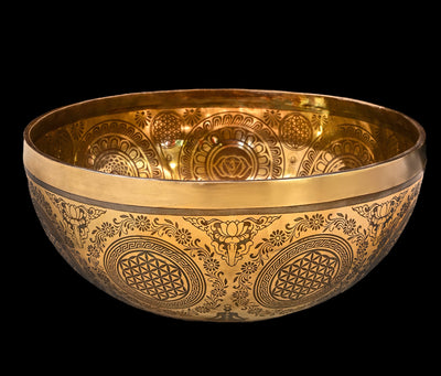 New Etched Jambati Tree of Life Singing Bowl B2 122Hz 10.5" N16221 by Bodhisattva Trading Company - product image 4 for Resin Society