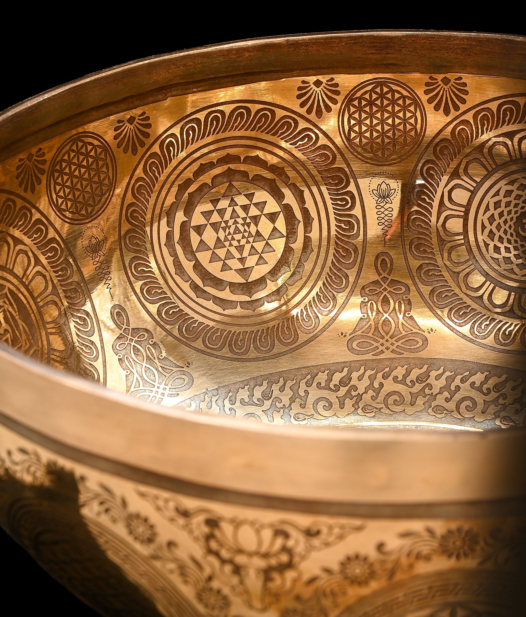 New Etched Jambati Tree of Life Singing Bowl B2 122Hz 10.5" N16221 by Bodhisattva Trading Company - product image 3 for Resin Society