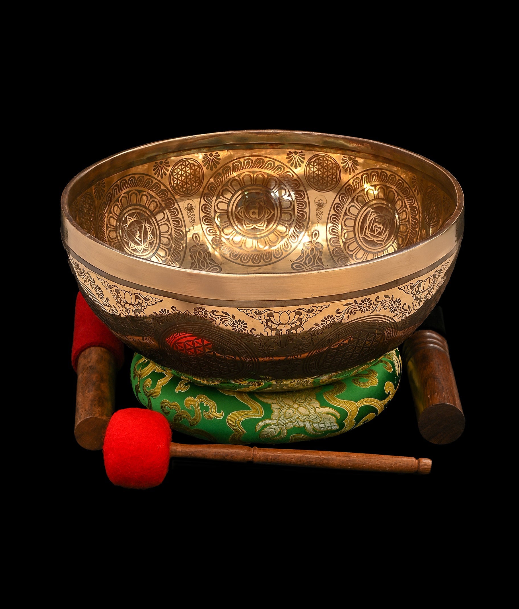 New Etched Jambati Tree of Life Singing Bowl B2 122Hz 10.5" N16221 by Bodhisattva Trading Company - main product image for Resin Society