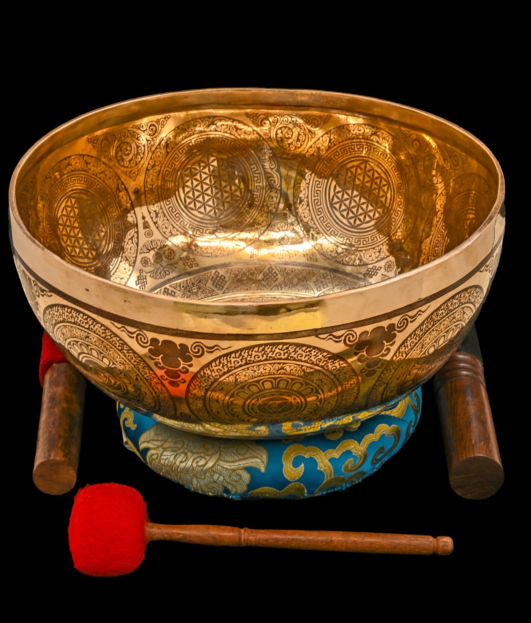 New Etched Jambati Tree of Life Jambati Singing Bowl F2 86Hz 11" N16224 by Bodhisattva Trading Company - main product image for Resin Society