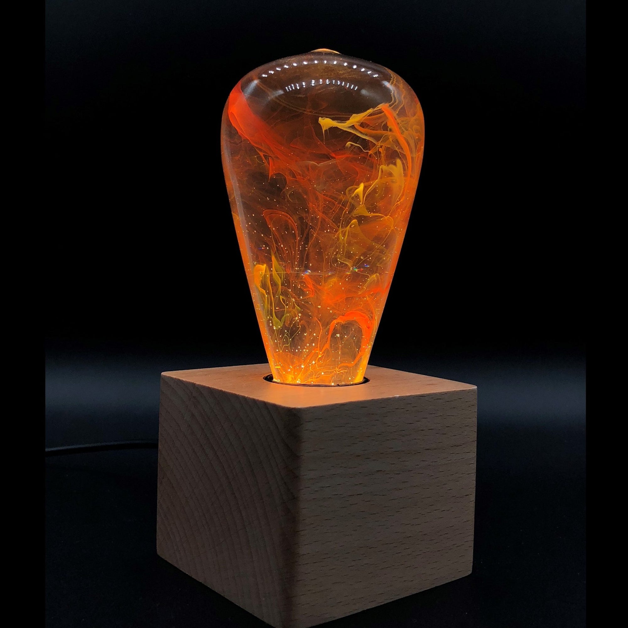Nebula Resin LED Table Lamp with wooden base by EP Designlab