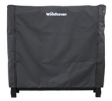 Woodhaven Full Firewood Rack Cover with zipper closure protecting stacked firewood outdoors