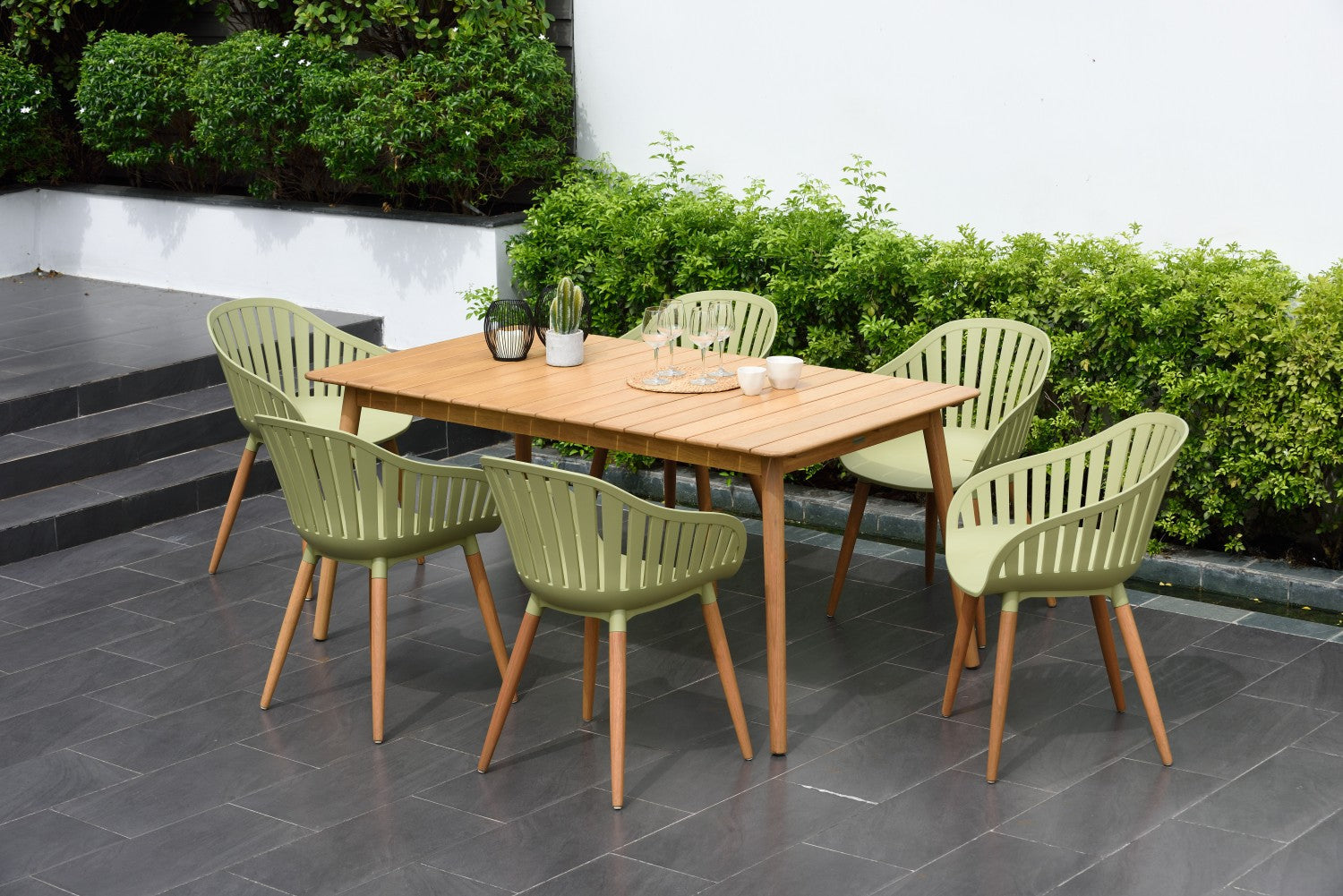 Nassau 7 Piece Rectangular Dining Set – Sage Green Social Plastic® by LifestyleGarden US - main product image for Resin Society