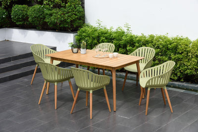 Nassau 7 Piece Rectangular Dining Set – Sage Green Social Plastic® by LifestyleGarden US - main product image for Resin Society