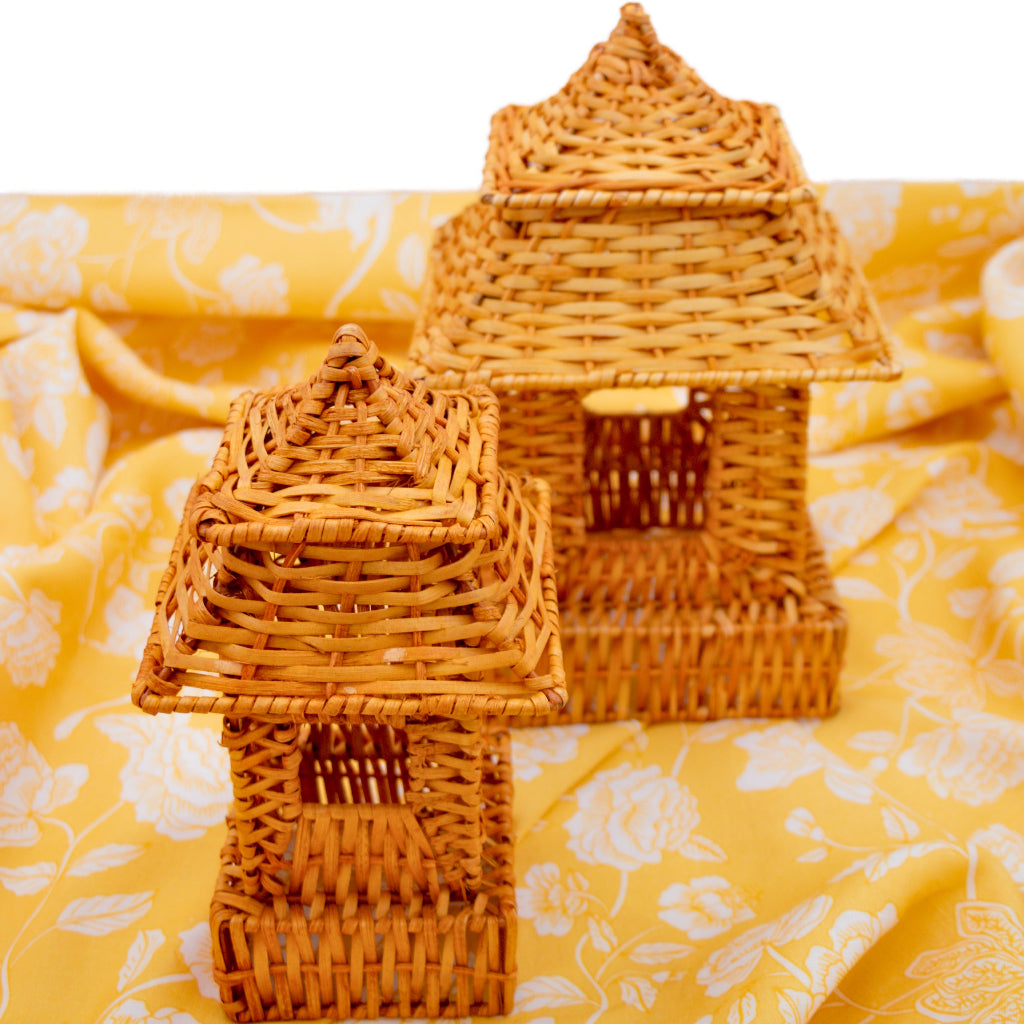 10 (+1 Free Bonus) Small Natural Rattan Pagoda Lanterns - Handmade by Ro'Table - product image 4 for Resin Society
