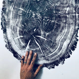 Nauvoo Illinois Oak 24x36 woodcut print showing detailed tree rings on textured paper