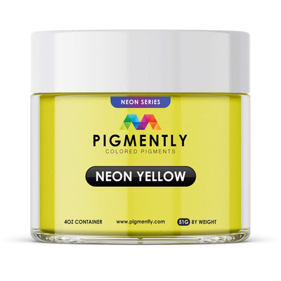 Jar of Neon Yellow mica powder pigment for epoxy resin on white background