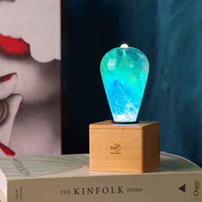 EP Light Ocean Resin LED Lamp showcasing handcrafted ocean-inspired resin design with wooden base options