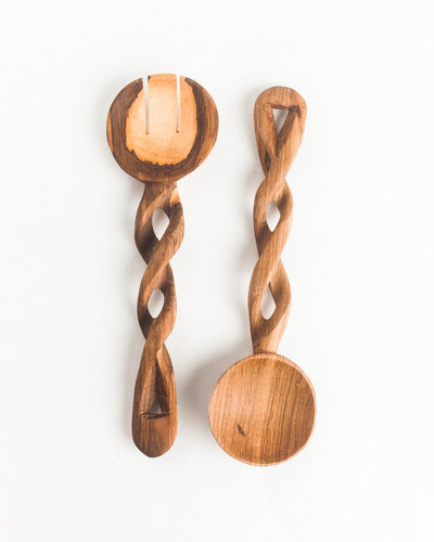 Olive Wood Spiral Salad Servers by Mbare Ltd - main product image for Resin Society