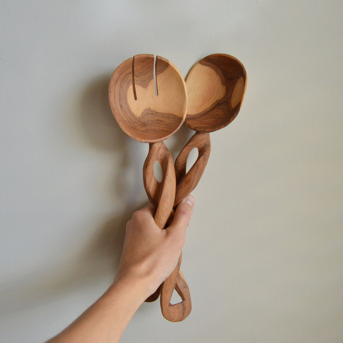 Olive Wood Spiral Salad Servers by Mbare Ltd - product image 5 for Resin Society
