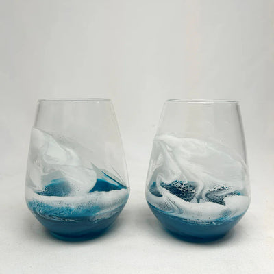 Set of 2 resin coated entertaining glasses with colorful resin swirls by Lynn & Liana Designs