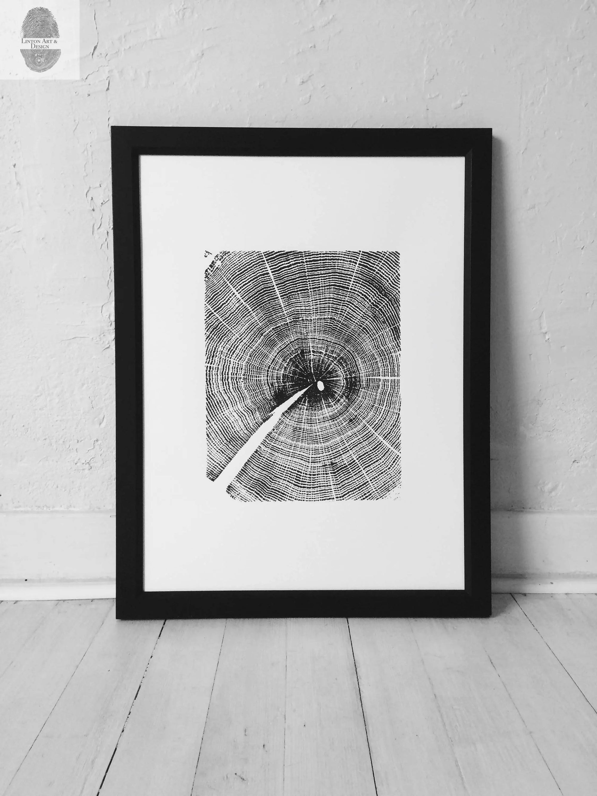 Oak Tree Ring Print by lintonart showing detailed wood grain and radial lines on 18x24 paper