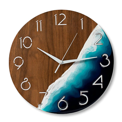 Ocean Resin Wall Clock – 12" Blue Epoxy Beach Style