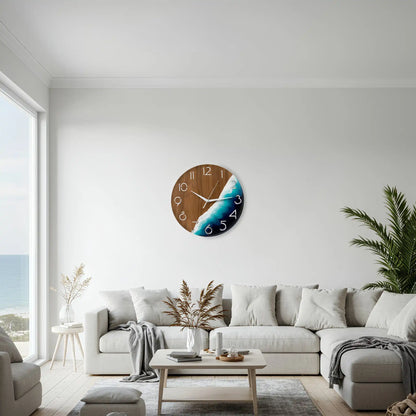 Ocean Resin Wall Clock – 12" Blue Epoxy Beach Style