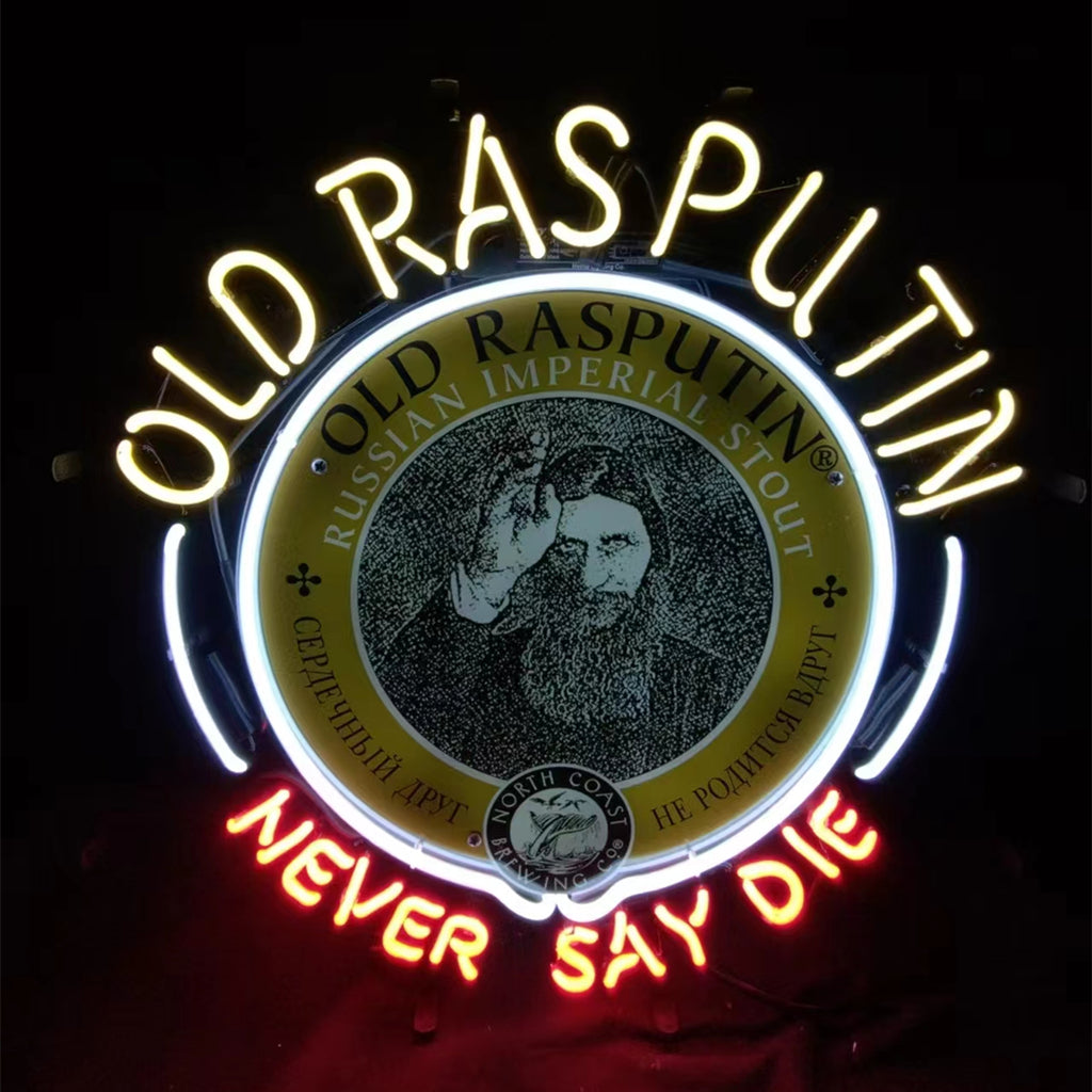 Old Rasputin Never Say Die Neon Light Sign