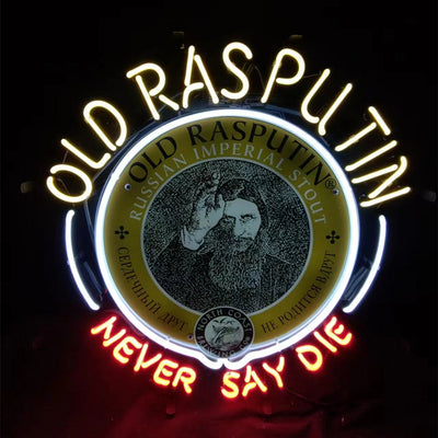 Old Rasputin Never Say Die Neon Light Sign