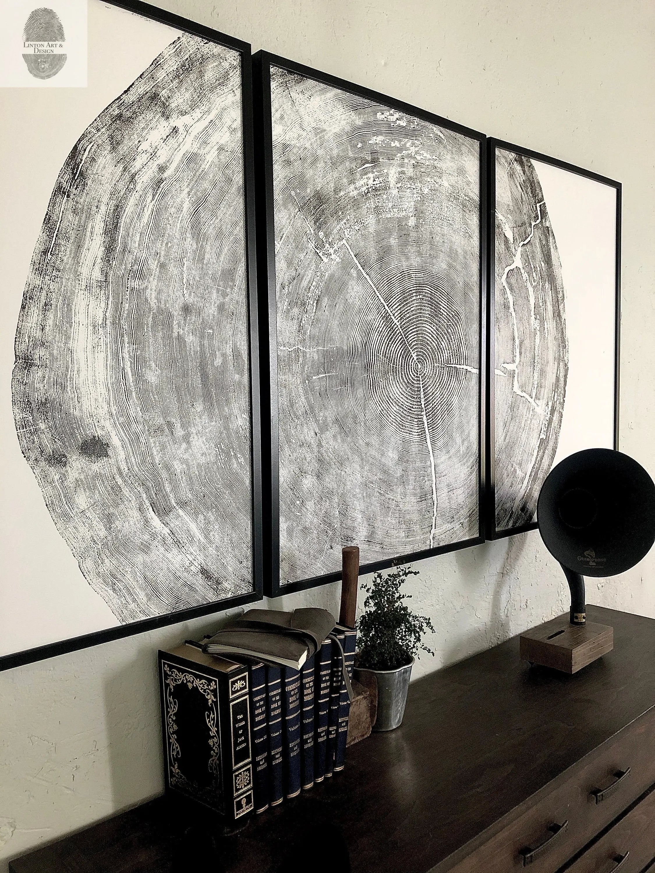 372-Year-Old Sitka Spruce Tree Ring Print Set, 3× 24×36″ Woodcut Art, Oregon Coast Nature Wall Art