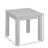 Square wooden side table with simple slatted top and four straight legs, measuring 16 inches in height, width, and depth, shown against a white background.
