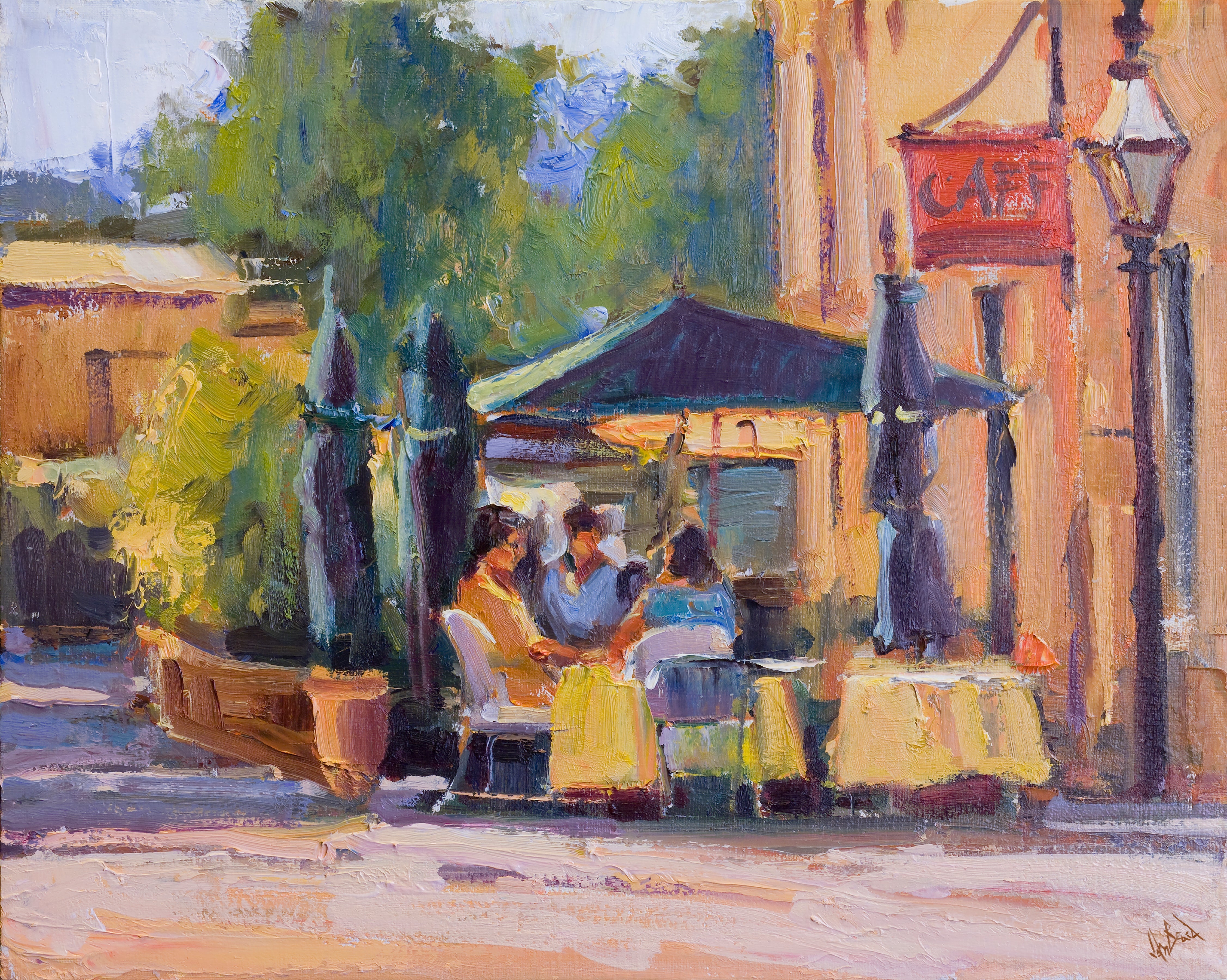 John Beard's Outdoor Cafe Enhanced Canvas Print in a 16x20 size with a gallery wrap frame