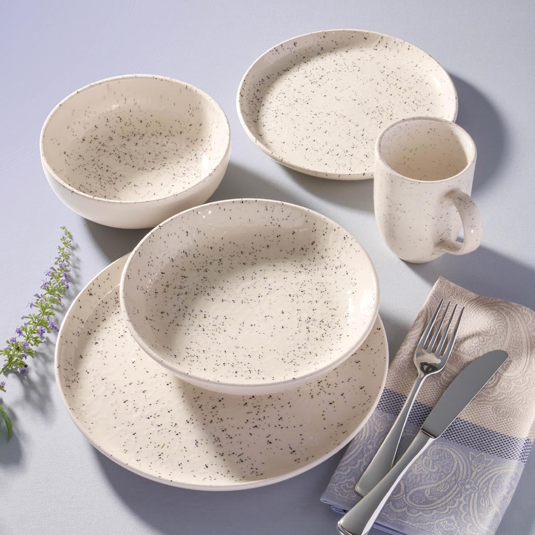 Oxford Contempo, Vanilla Stoneware 20 Piece Dinnerware Set, Service for 4 detail image - Resin Society