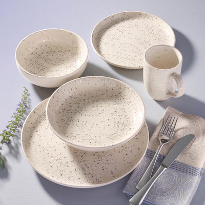Oxford Contempo, Vanilla Stoneware 20 Piece Dinnerware Set, Service for 4 detail image - Resin Society