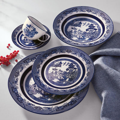 Oxford Flamingo, Blue Willow Porcelain 20 Piece Dinnerware Set, Service for 4 detail image - Resin Society