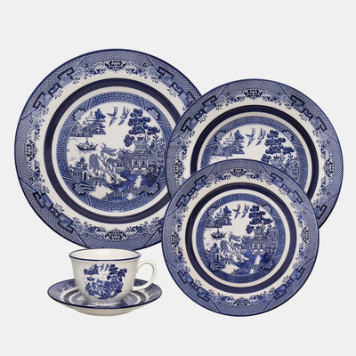 Oxford Flamingo, Blue Willow Porcelain 20 Piece Dinnerware Set, Service for 4 by DEKOR - Resin Society