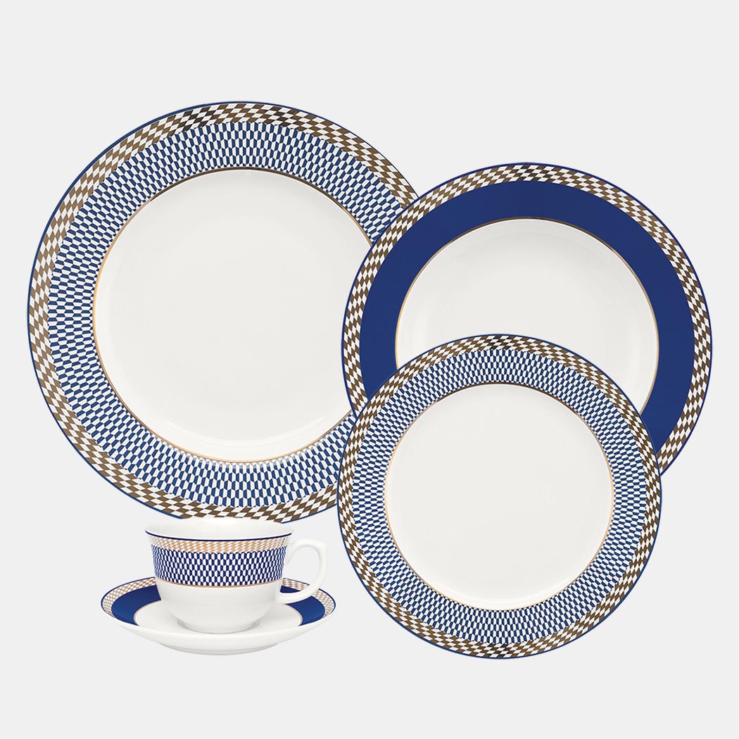Oxford Flamingo, Op Art Porcelain 20 Piece Dinnerware Set, Service for 4 by DEKOR - Resin Society
