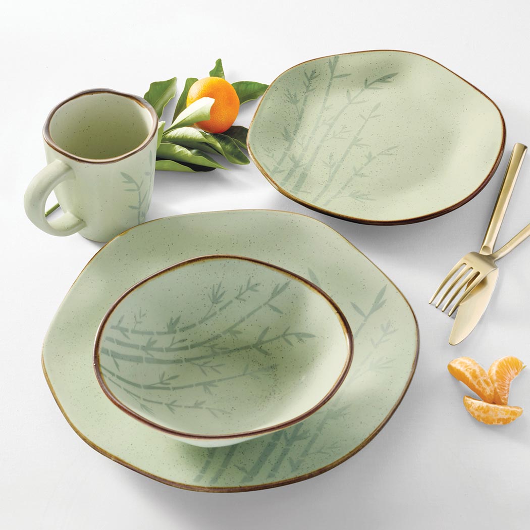 Oxford Ryo, Bamboo Porcelain 16 Piece Dinnerware Set, Service for 4 detail image - Resin Society