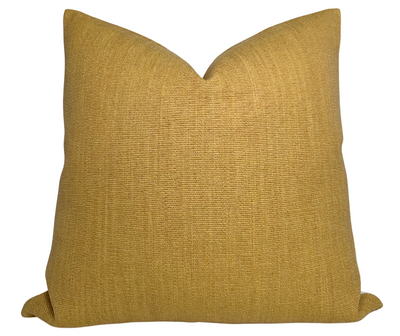 Pama Pillow Cover in Mustard with ivory linen back, displayed in various settings