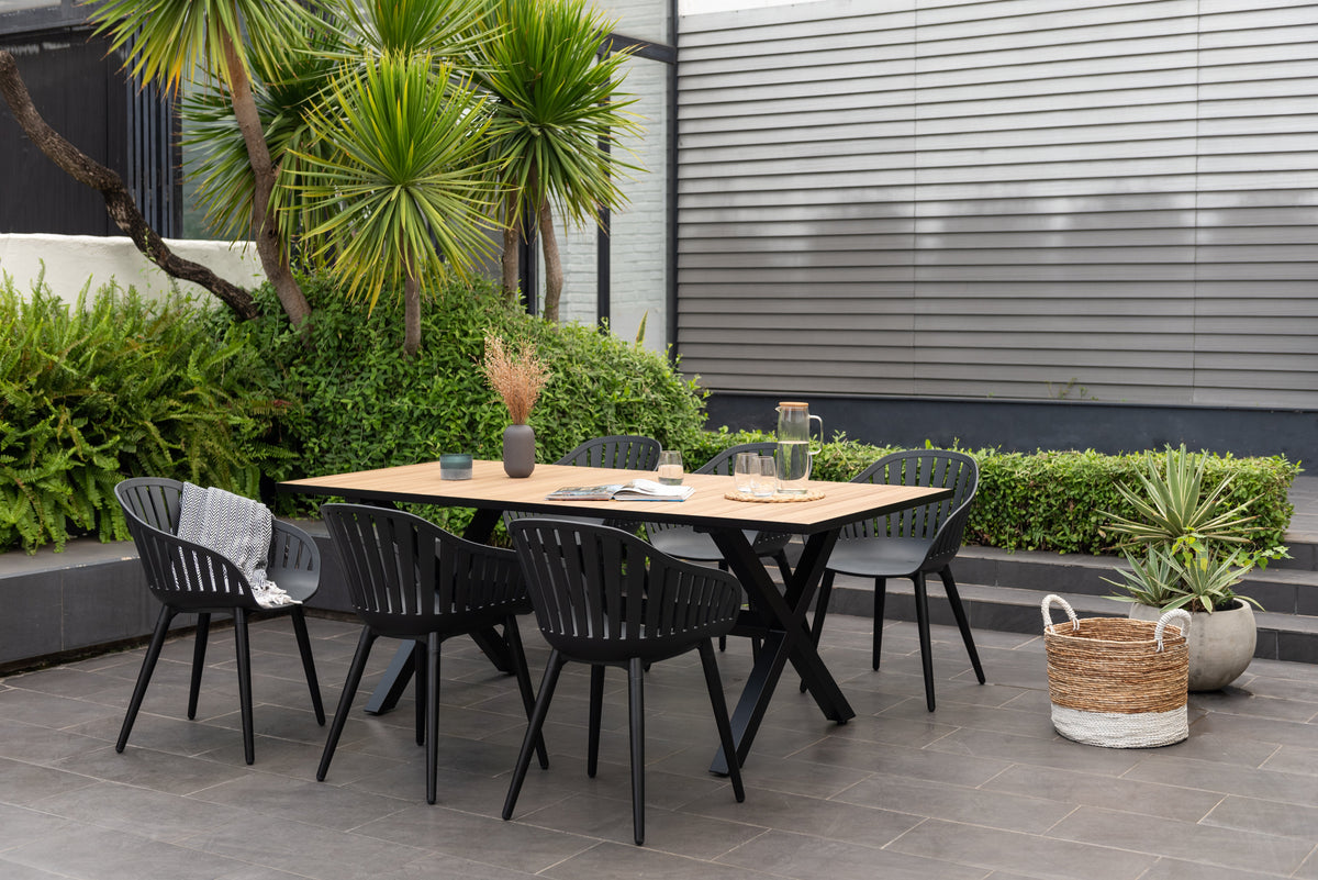 Panama Dark Rectangular Table and 6 Nassau Black Aluminum by LifestyleGarden US - main product image for Resin Society