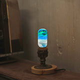 EP Light vintage resin lamp with round wooden base and LED bulb