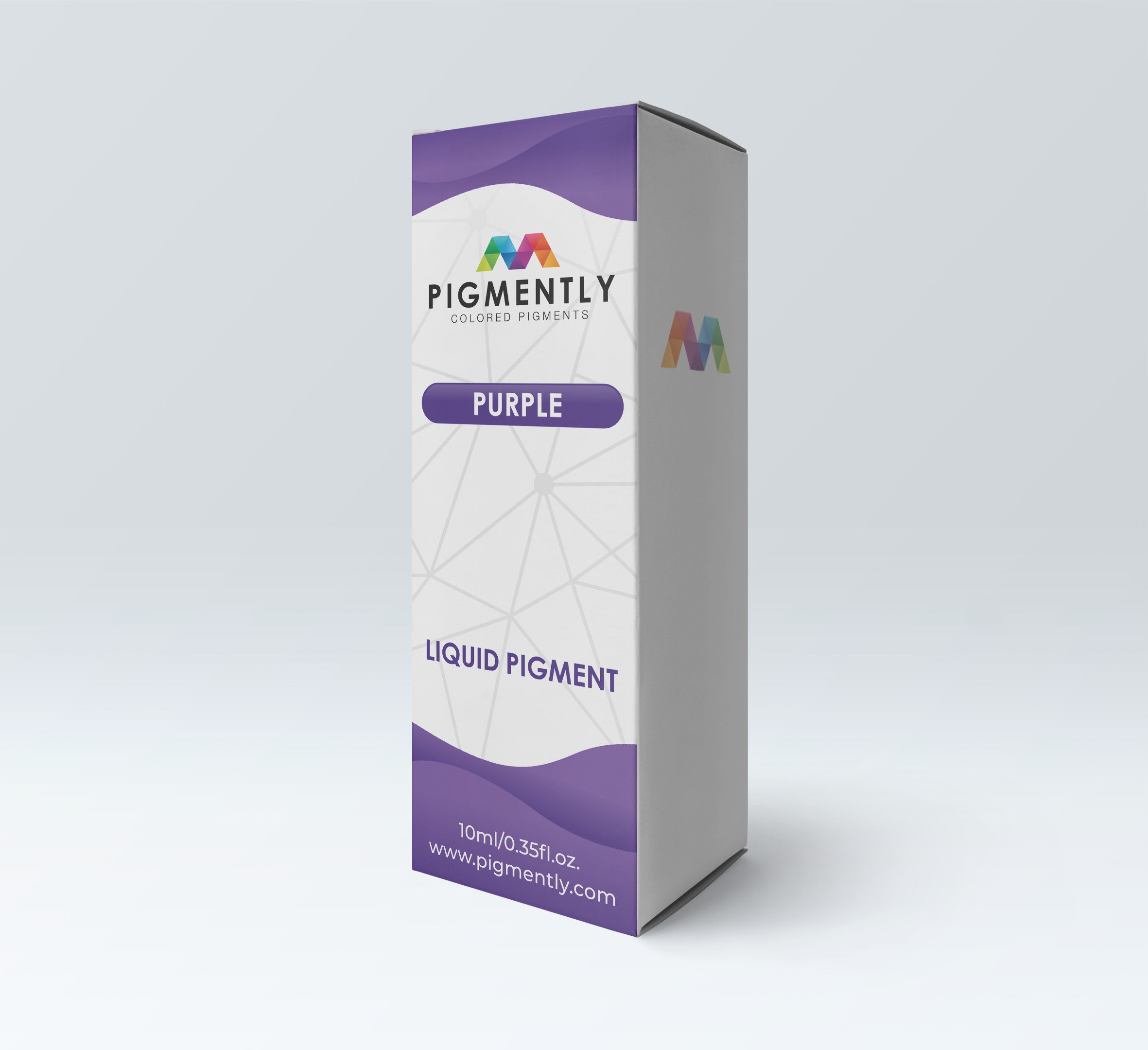 Pigmently purple liquid pigment packaging on a white background