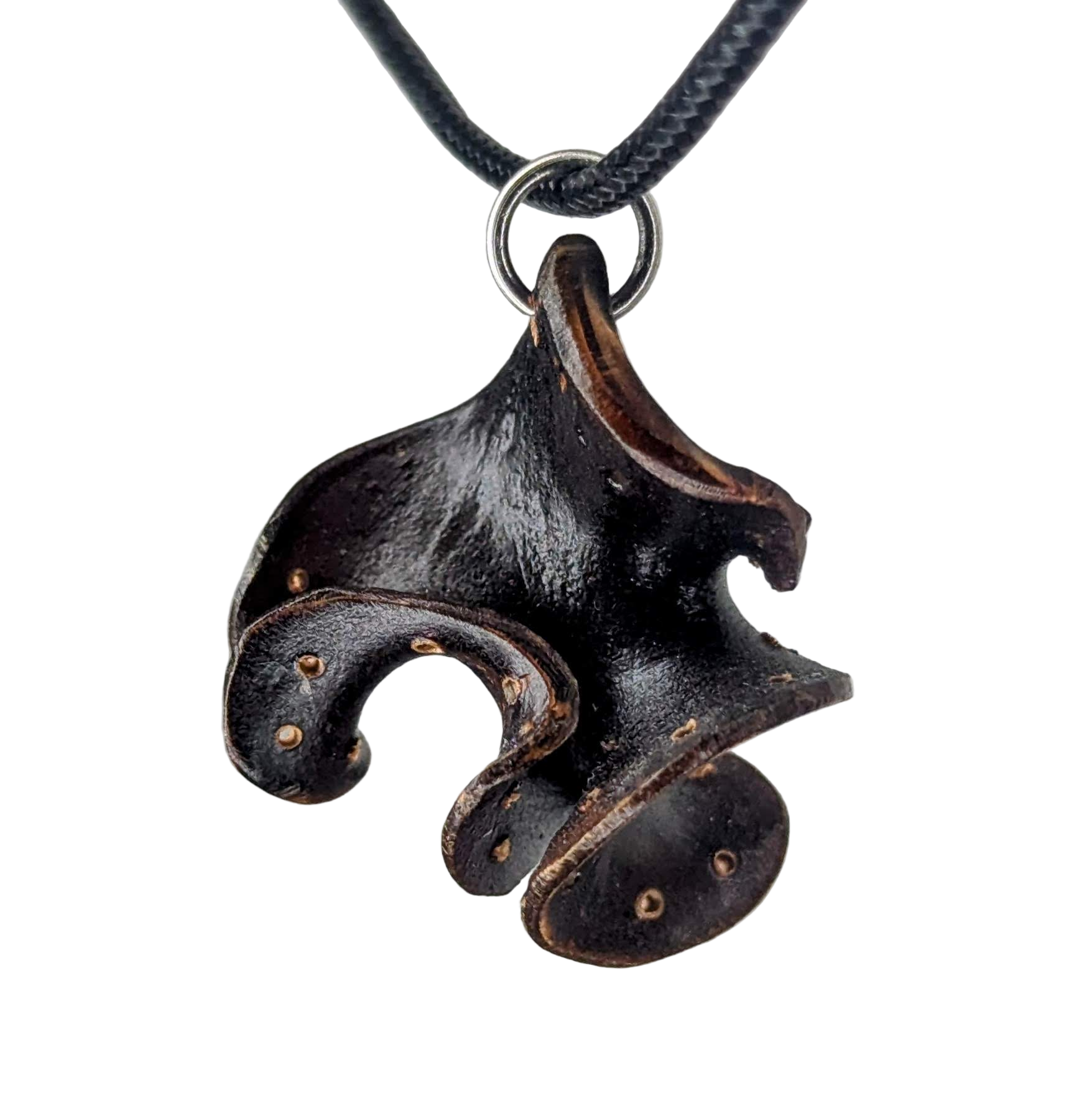 Halixen pendant necklace made from Pacific Ocean algae by Versiliy, shown on a natural leather cord