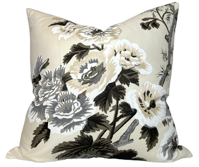 Pyne Hollyhock Pillow Cover in Charcoal with floral pattern