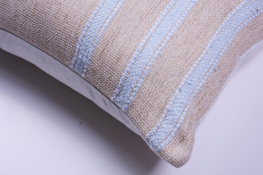 Pale Blue Striped Raw Linen Pillow by Homelosophy