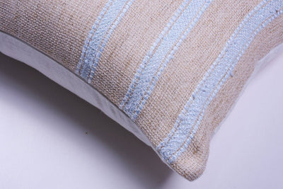 Pale Blue Striped Raw Linen Pillow by Homelosophy