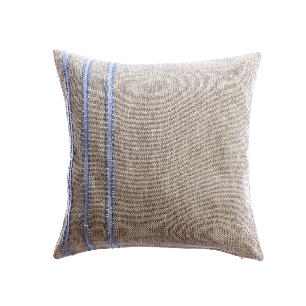 Pale Blue Striped Raw Linen Pillow by Homelosophy