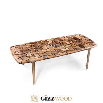 Patch Epoxy Resin Dining Table made of aged walnut wood with aluminum legs