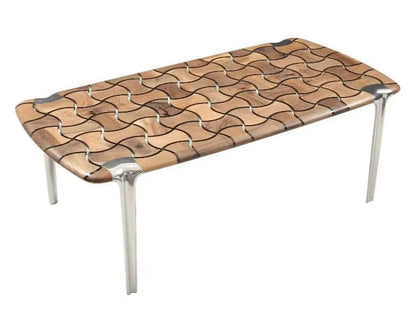 Patch Epoxy Resin Dining Table made of aged walnut wood with aluminum legs
