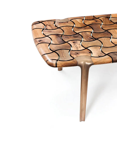 Patch Epoxy Resin Dining Table made of aged walnut wood with aluminum legs